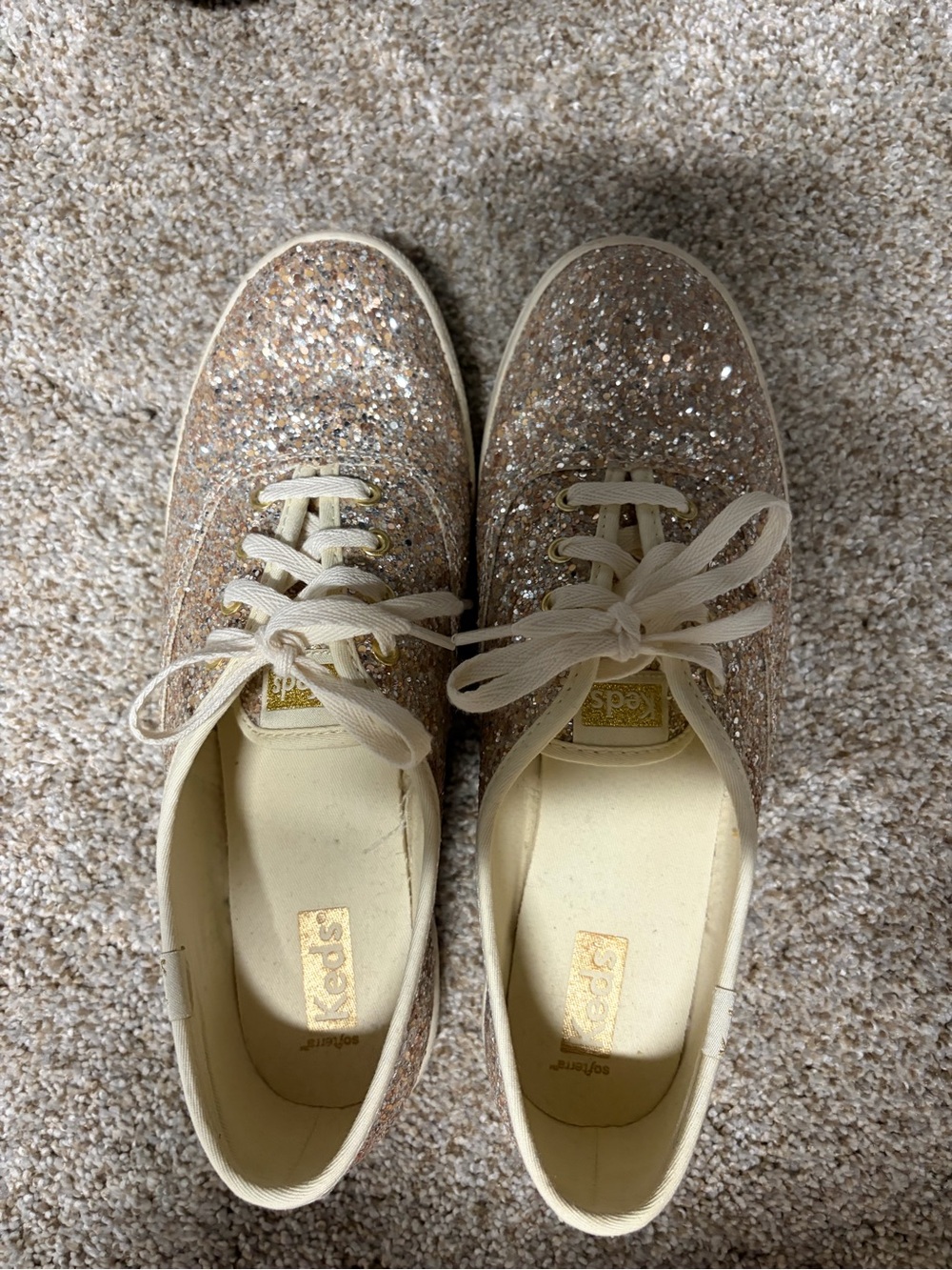 Keds Glitter Lace-Up Sneakers in Champagne Gold